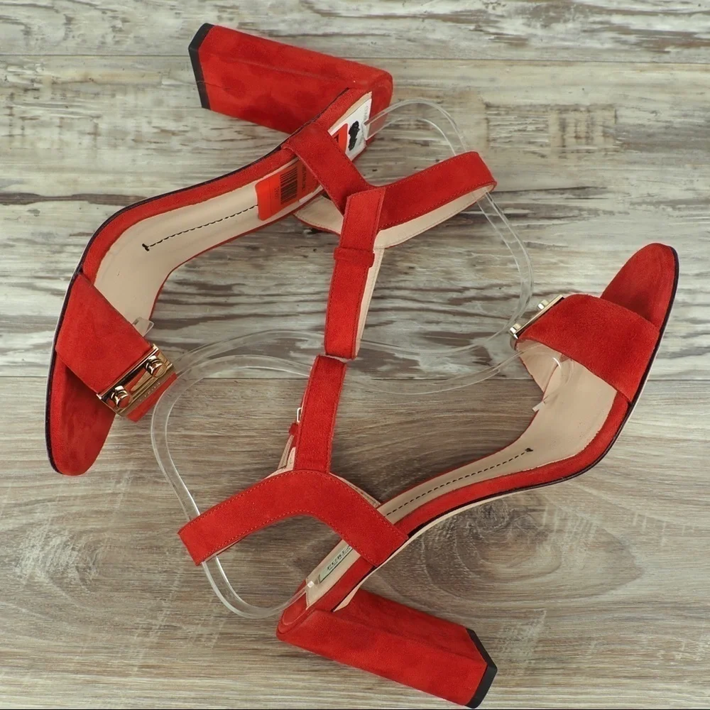 FURLA sz 39.5 METROPOLIS SANDAL ANKLE STRAP PEPERONCINO red suede strappy